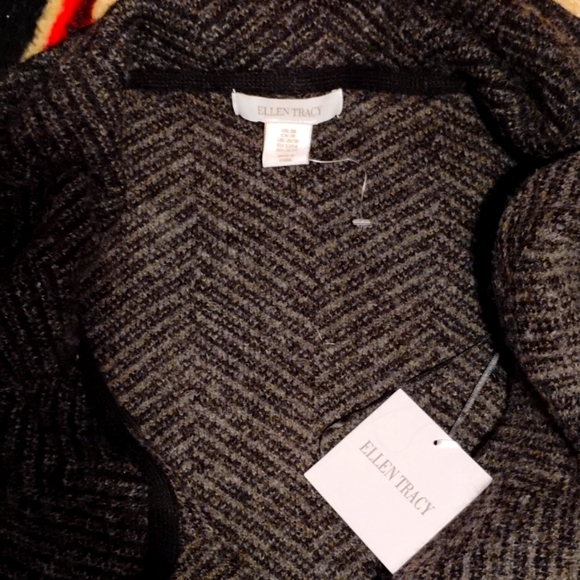 🎆 ELLEN TRACY CARDIGAN GRAY & BLACK HERRINGBONE SWEATER NWT Sz 3X - Picture 2 of 16